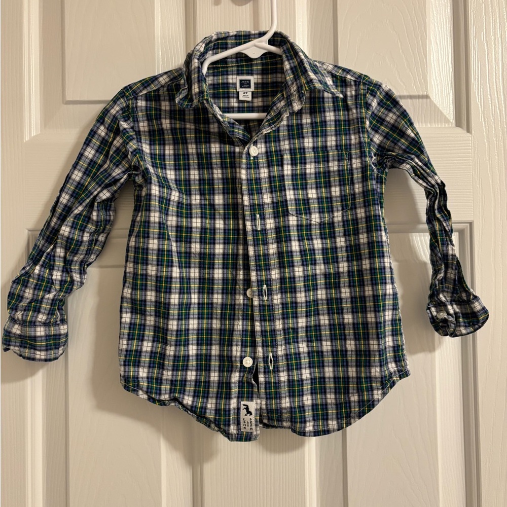 Janie and Jack Blue and Green Button Down Shirt